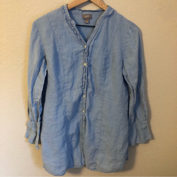 J. Jill Tops - J.Jill periwinkle blue button down ruffle long sleeve tunic top size M